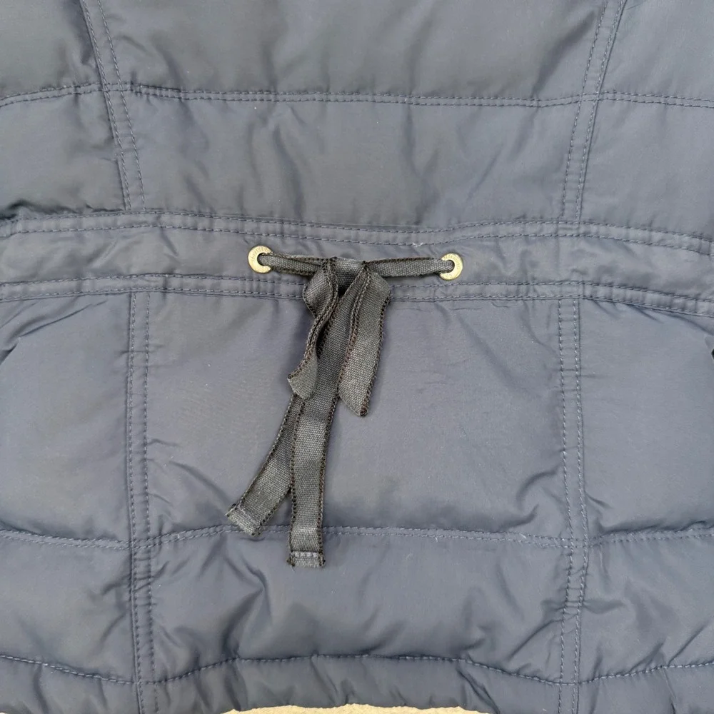 Abercrombie Kids Puffer Jacket Navy‎ Blue Fur Lined Button Up Coat Sze L VTG